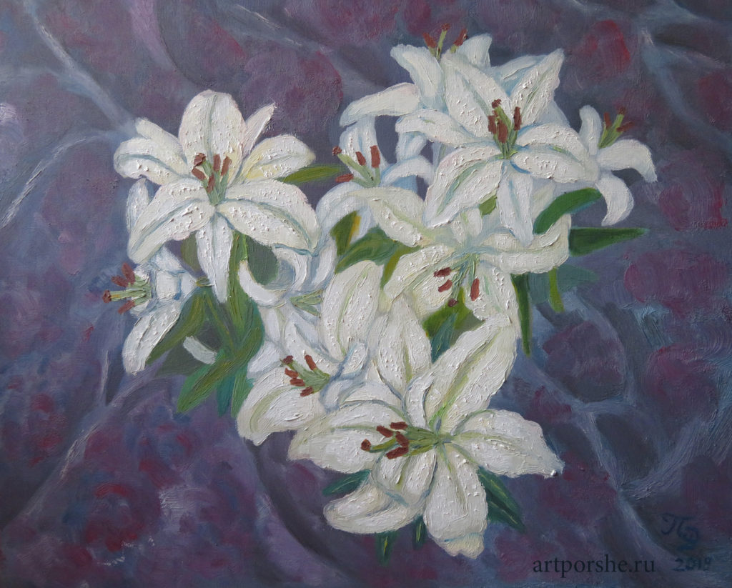 Белые лилии (масло) Автор: Поршнева Дарья