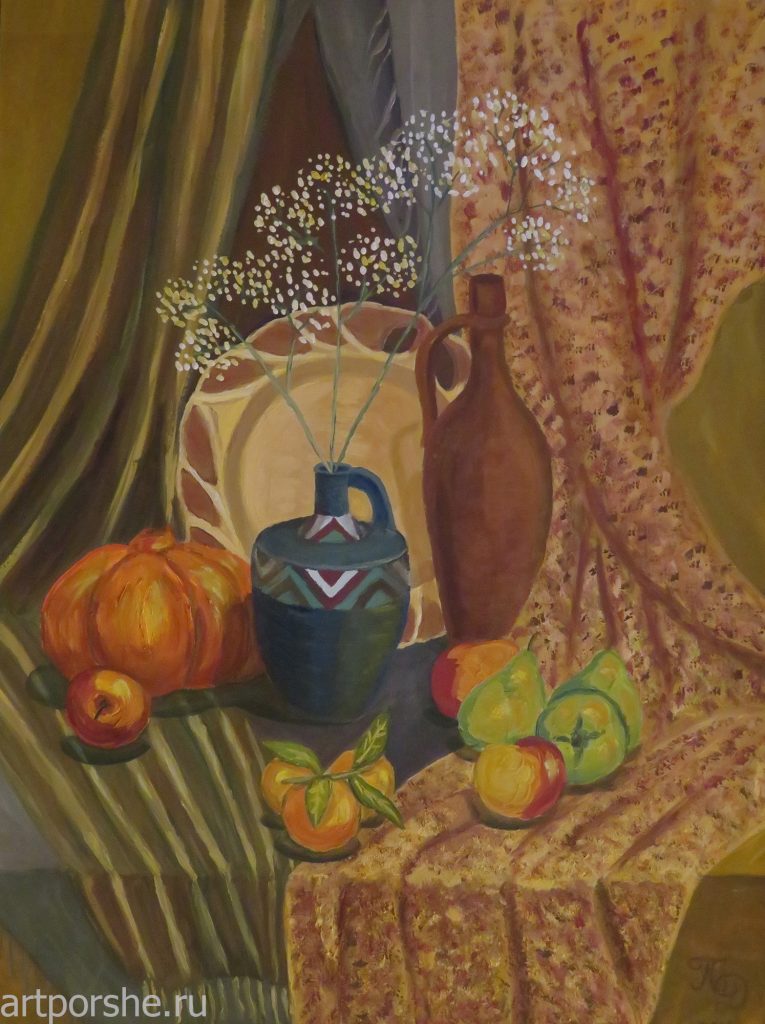 Осенний натюрморт с тыквой (гуашь) Автор: Поршнева Дарья