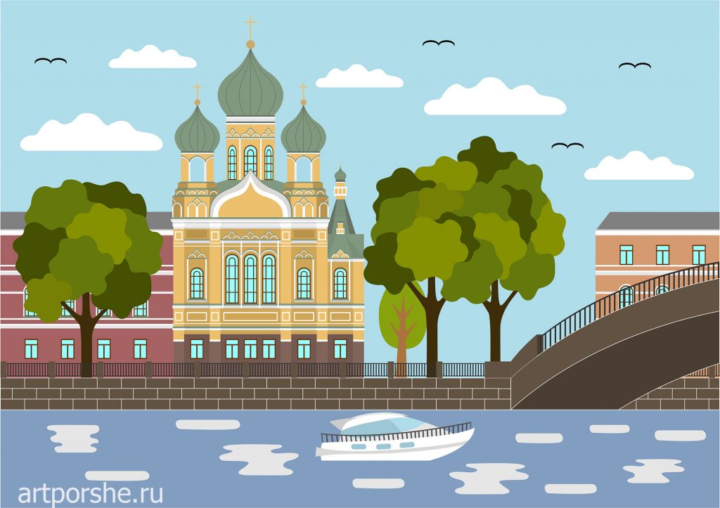 Иллюстрация в стиле флэт: Исидоровская церковь Санкт-Петербург