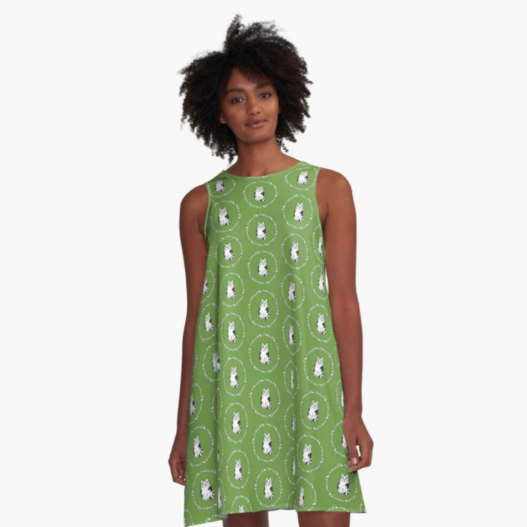 зеленое платье с котом