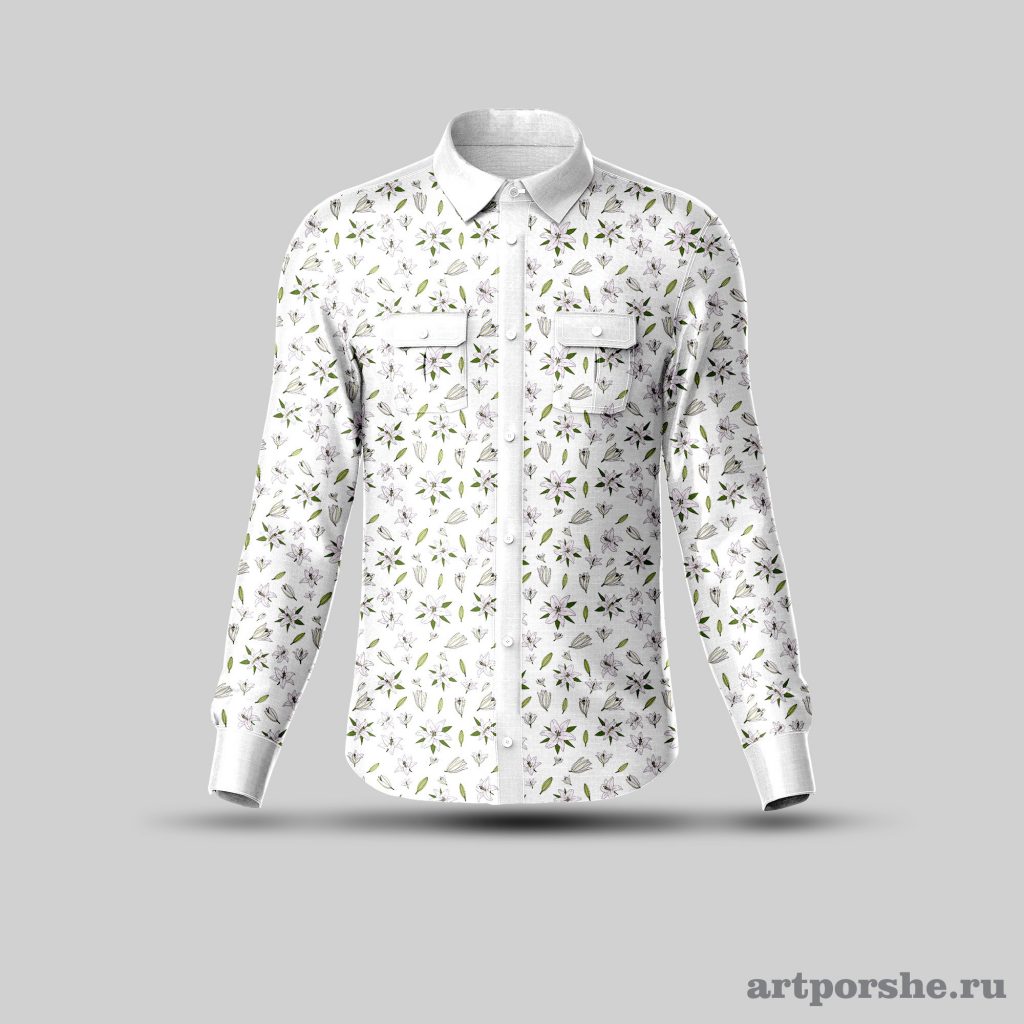 Рубашка с паттерном лилии на белом фоне