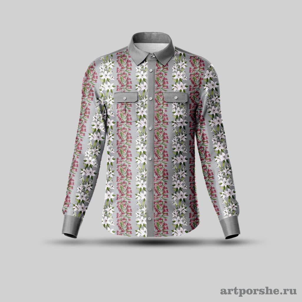 Рубашка с паттерном лилии и альстромерии