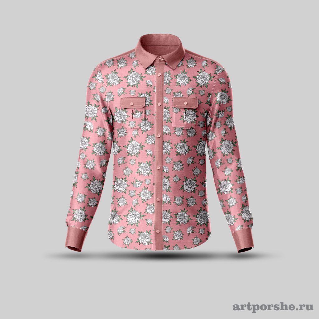 Рубашка с  паттерном "Лютик" на розовом фоне.
Автор: Поршнева Дарья