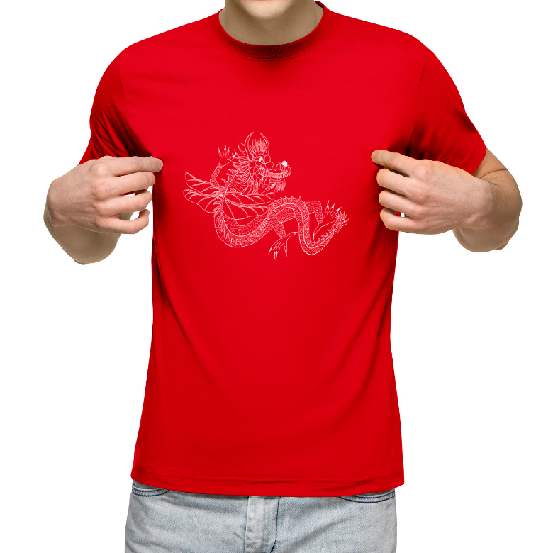 мужская футболка "дракон графика, белый дракон"