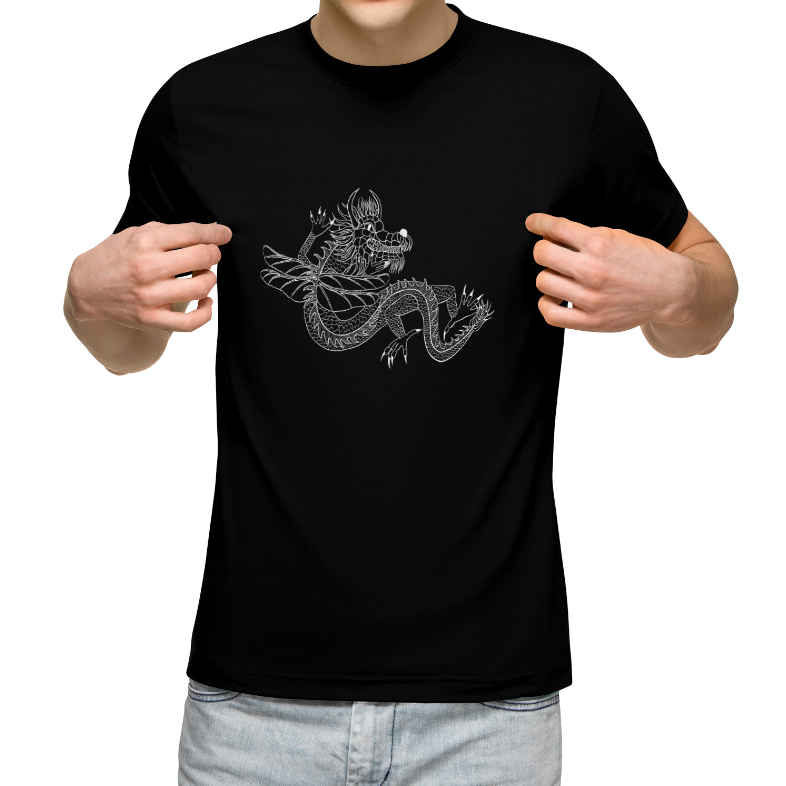 мужская футболка "дракон графика, белый дракон"